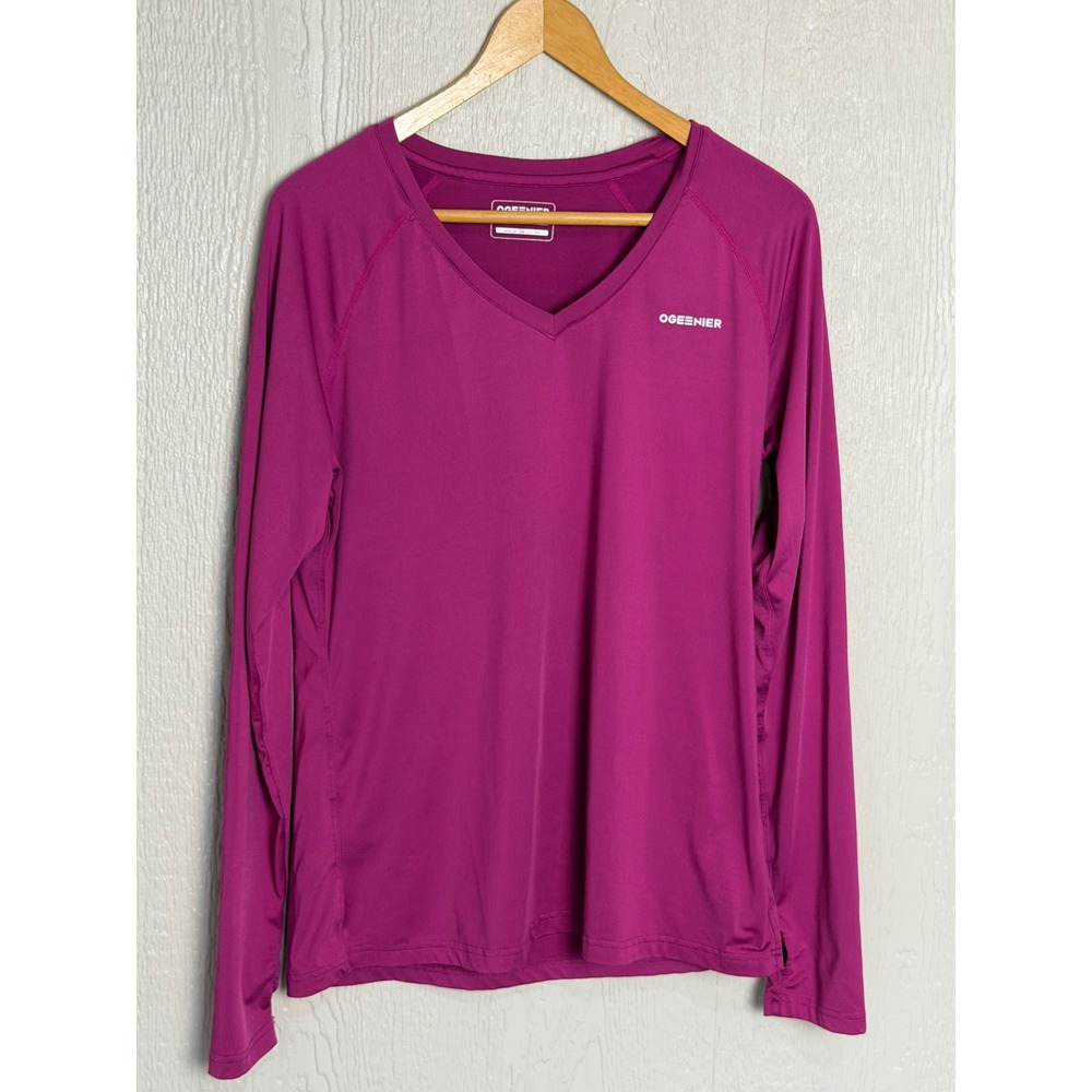 Ogeenier Womens‎ Long Sleeve V-Neck Athletic Running Shirt Magenta Purple Large
